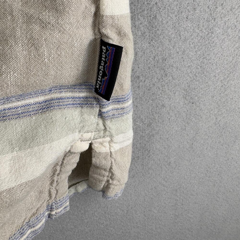 Patagonia Back Step Shirt Small Beige Stripe Short Sleeve Button Up Hemp Cotton - Picture 4 of 10